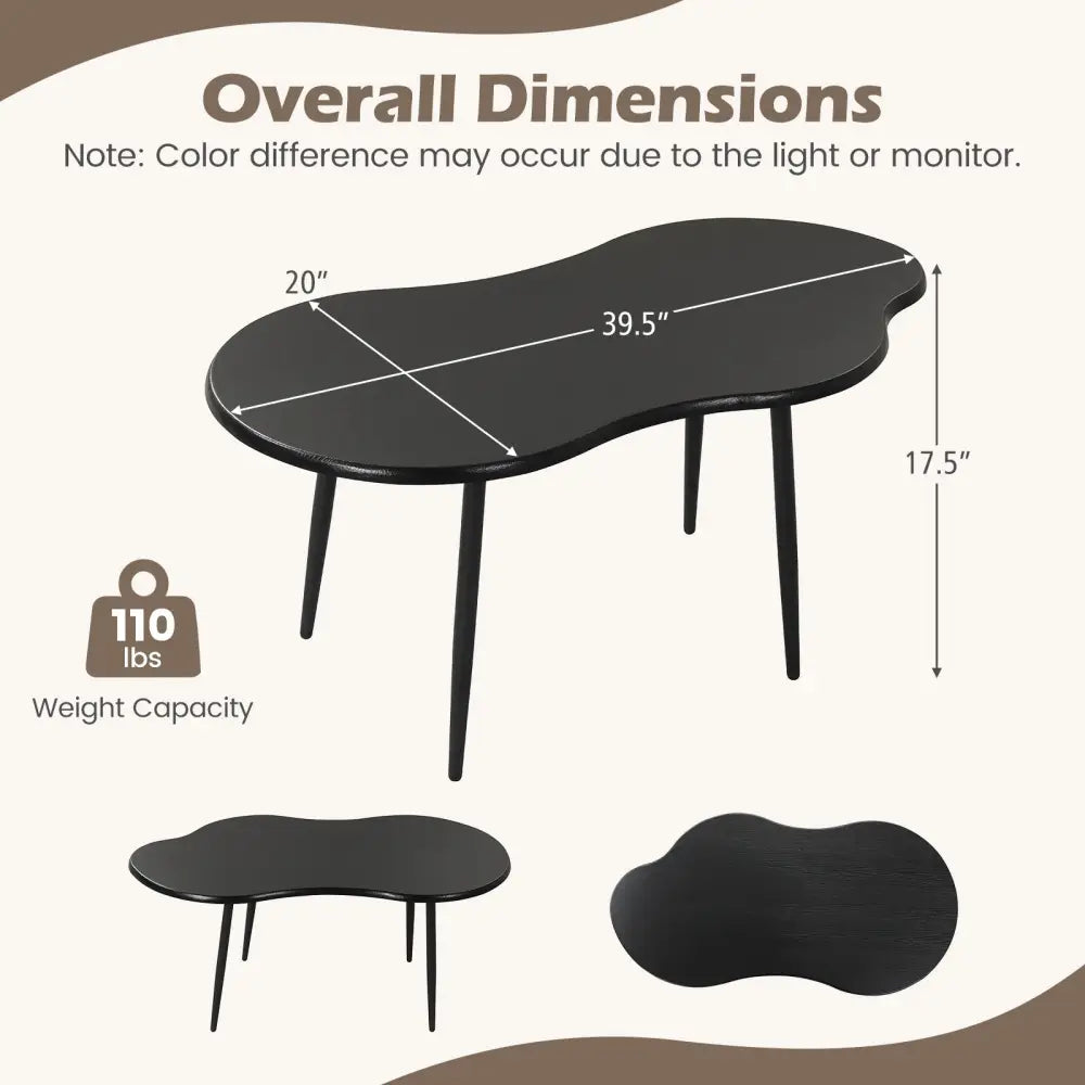 Cloud Shape Coffee Table 39.5 inch Irregular Center Table with Metal Frame-Black - Black - Coffee Tables