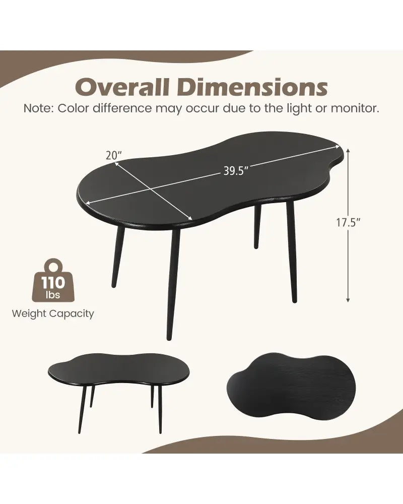 Cloud Shape Coffee Table 39.5 inch Irregular Center Table with Metal Frame-Black - Black - Coffee Tables
