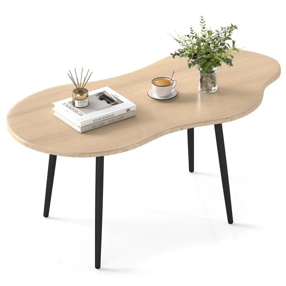 Cloud Shape Coffee Table 39.5 inch Irregular Center Table with Metal Frame - Natural - Oasis Home Essentials