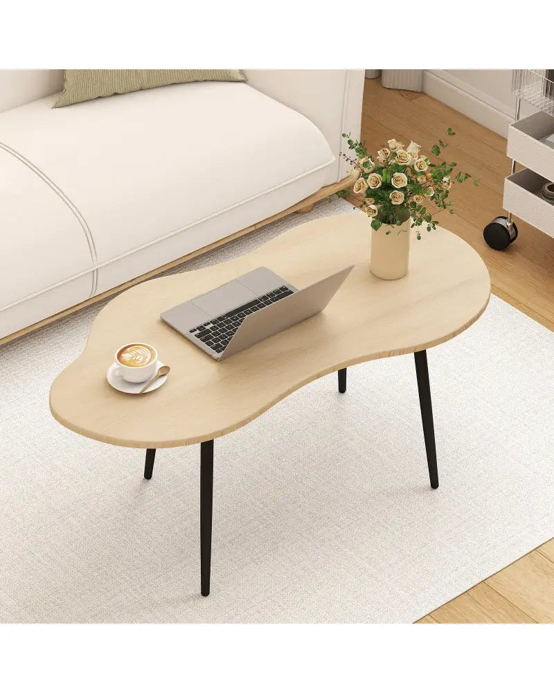 Cloud Shape Coffee Table 39.5 inch Irregular Center Table with Metal Frame-Natural - Natural - Coffee Tables