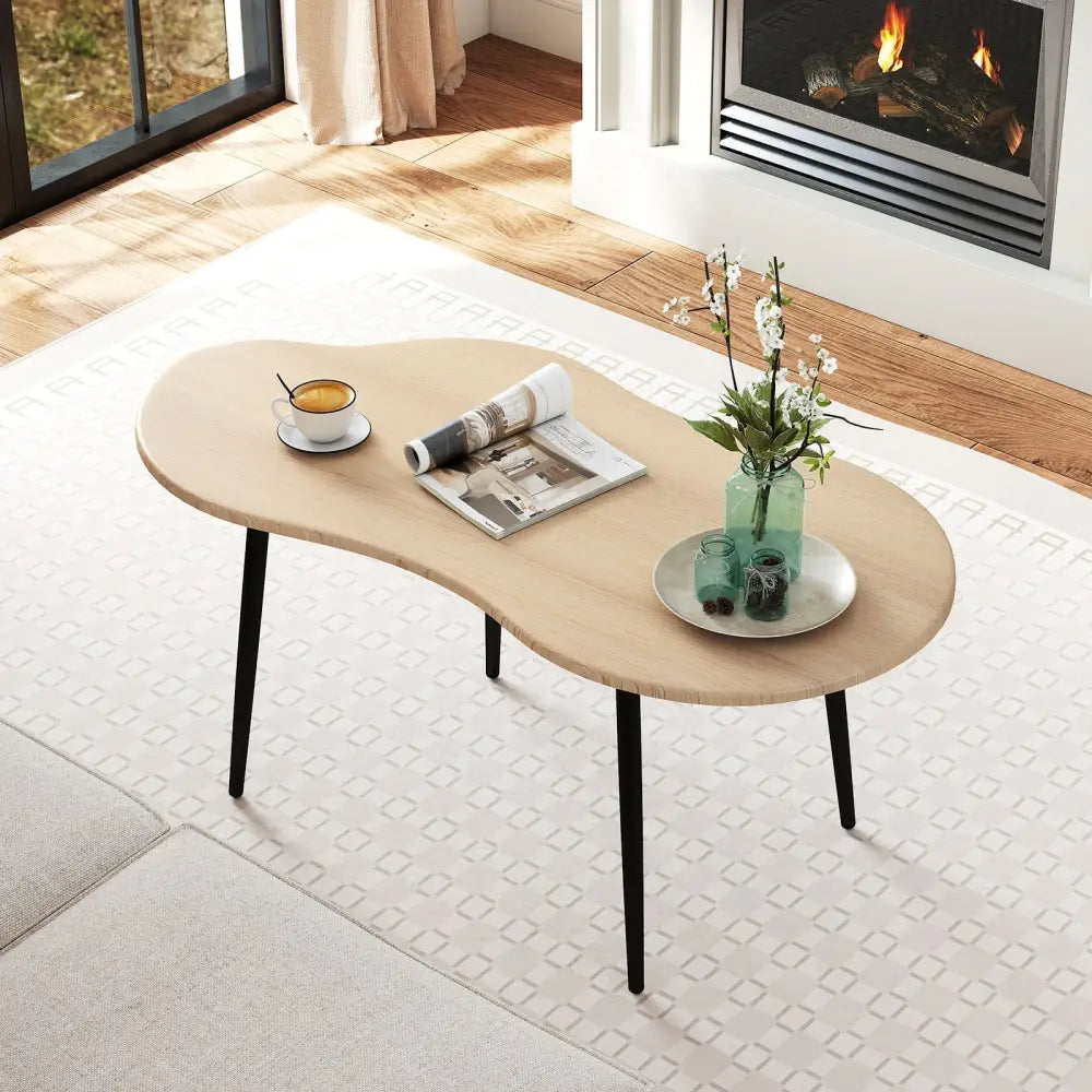 Cloud Shape Coffee Table 39.5 inch Irregular Center Table with Metal Frame - Natural - Oasis Home Essentials
