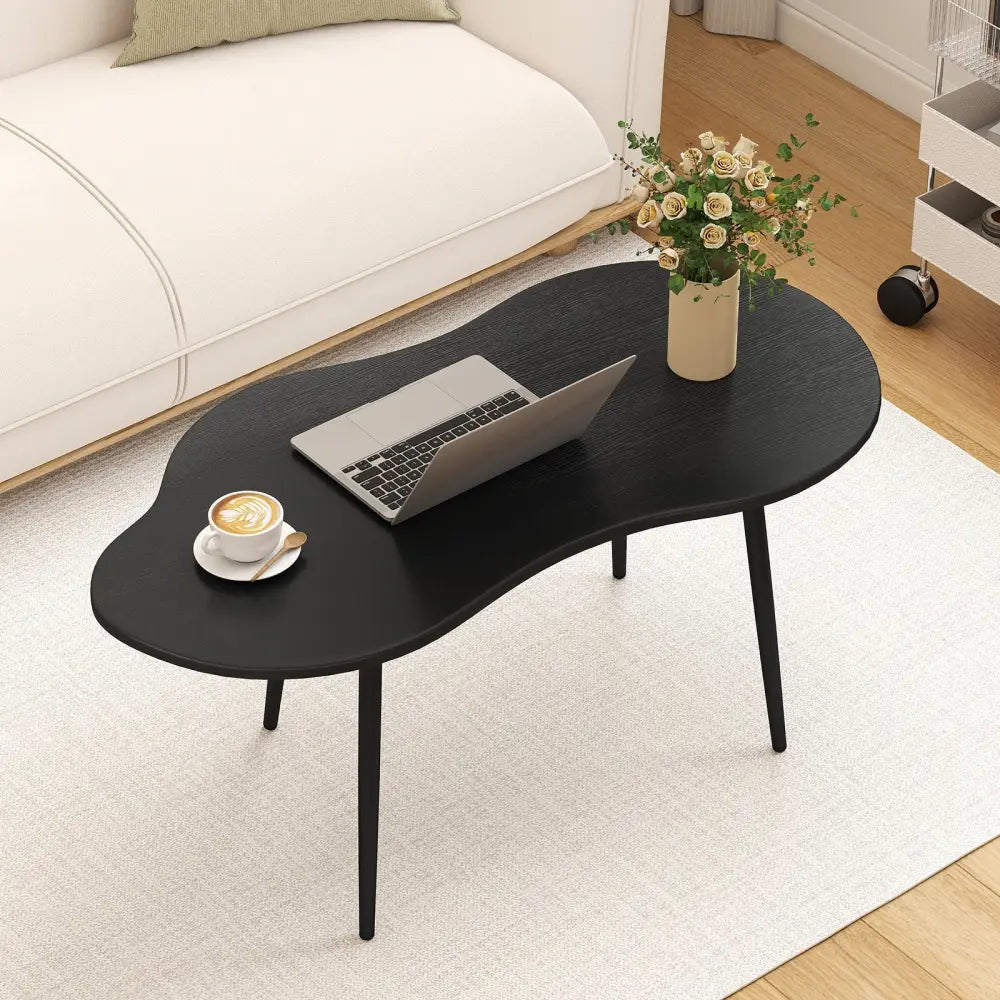 Cloud Shape Coffee Table 39.5 inch Irregular Center Table with Metal Frame - Black - Oasis Home Essentials