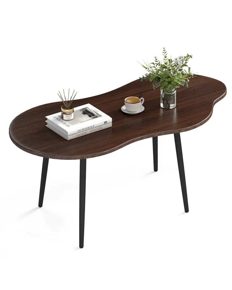 Cloud Shape Coffee Table 39.5 inch Irregular Center Table with Metal Frame-Walnut - Walnut - Coffee Tables