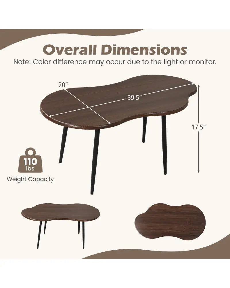 Cloud Shape Coffee Table 39.5 inch Irregular Center Table with Metal Frame-Walnut - Walnut - Coffee Tables