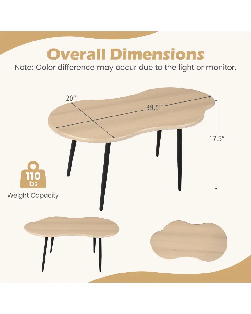 Cloud Shape Coffee Table 39.5 inch Irregular Center Table with Metal Frame-Natural - Natural - Coffee Tables