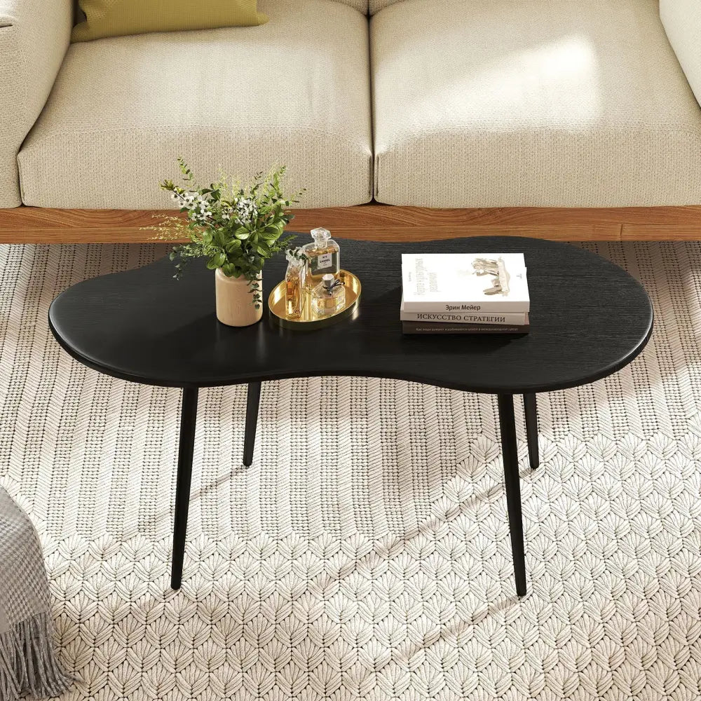 Cloud Shape Coffee Table 39.5 inch Irregular Center Table with Metal Frame - Black - Oasis Home Essentials