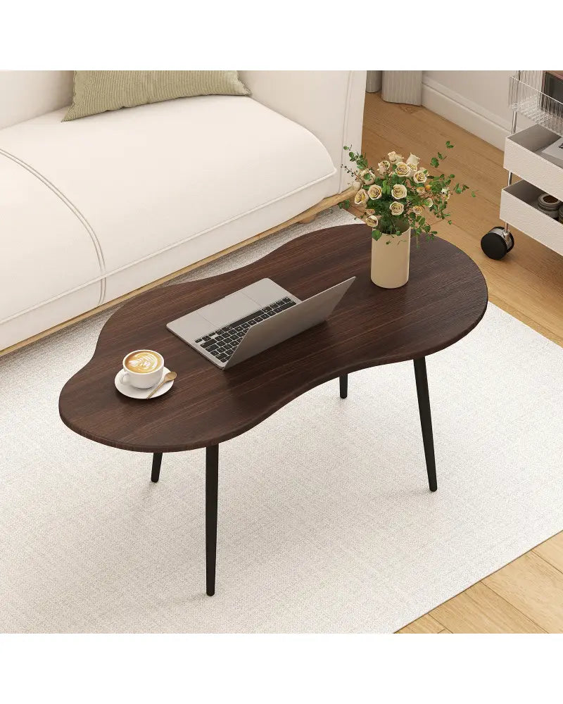 Cloud Shape Coffee Table 39.5 inch Irregular Center Table with Metal Frame-Walnut - Walnut - Coffee Tables