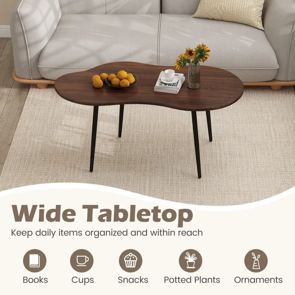 Cloud Shape Coffee Table 39.5 inch Irregular Center Table with Metal Frame-Walnut - Walnut - Coffee Tables