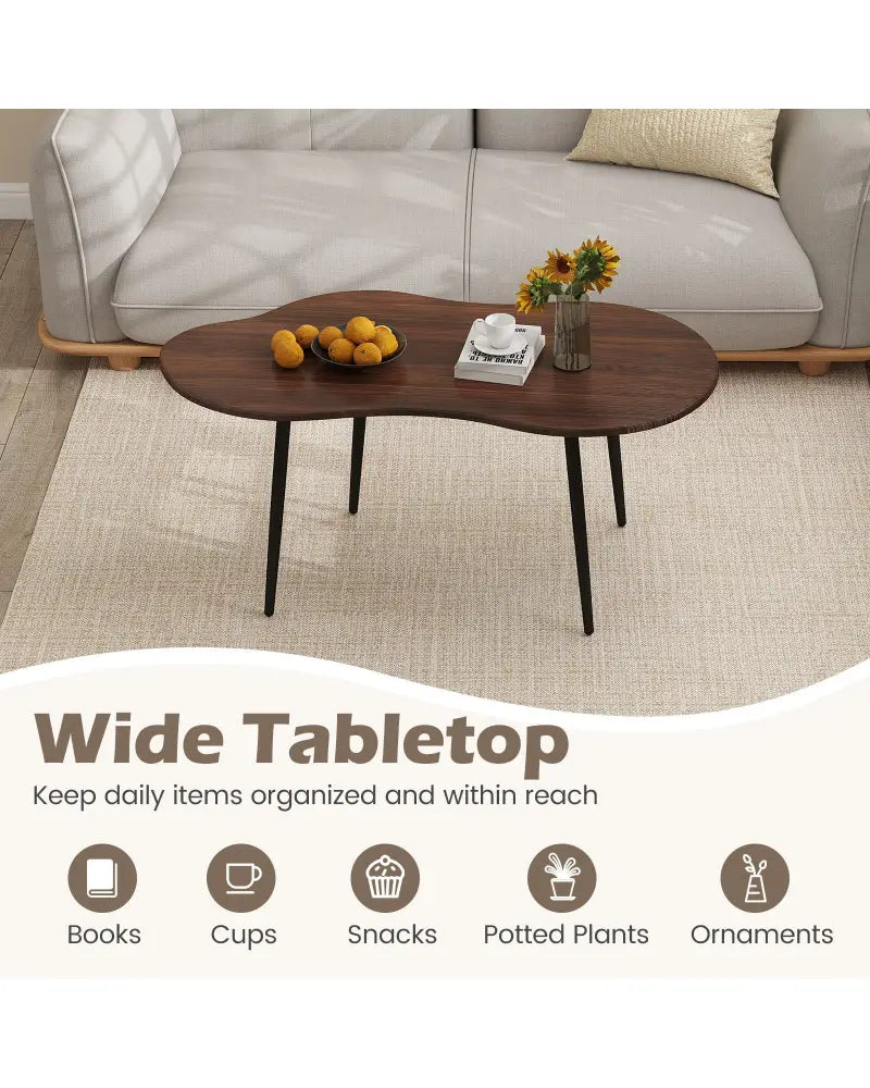 Cloud Shape Coffee Table 39.5 inch Irregular Center Table with Metal Frame-Walnut - Walnut - Coffee Tables