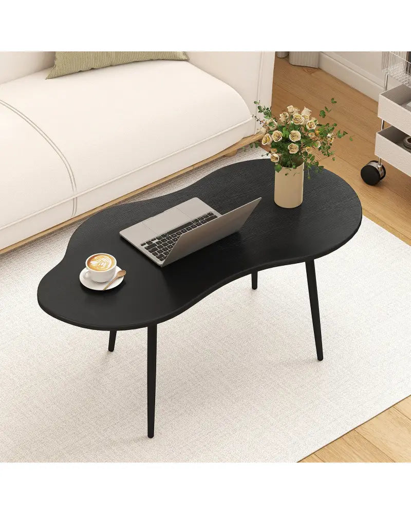Cloud Shape Coffee Table 39.5 inch Irregular Center Table with Metal Frame-Black - Black - Coffee Tables