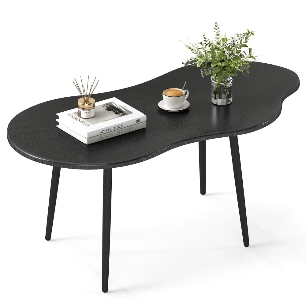 Cloud Shape Coffee Table 39.5 inch Irregular Center Table with Metal Frame - Black - Oasis Home Essentials