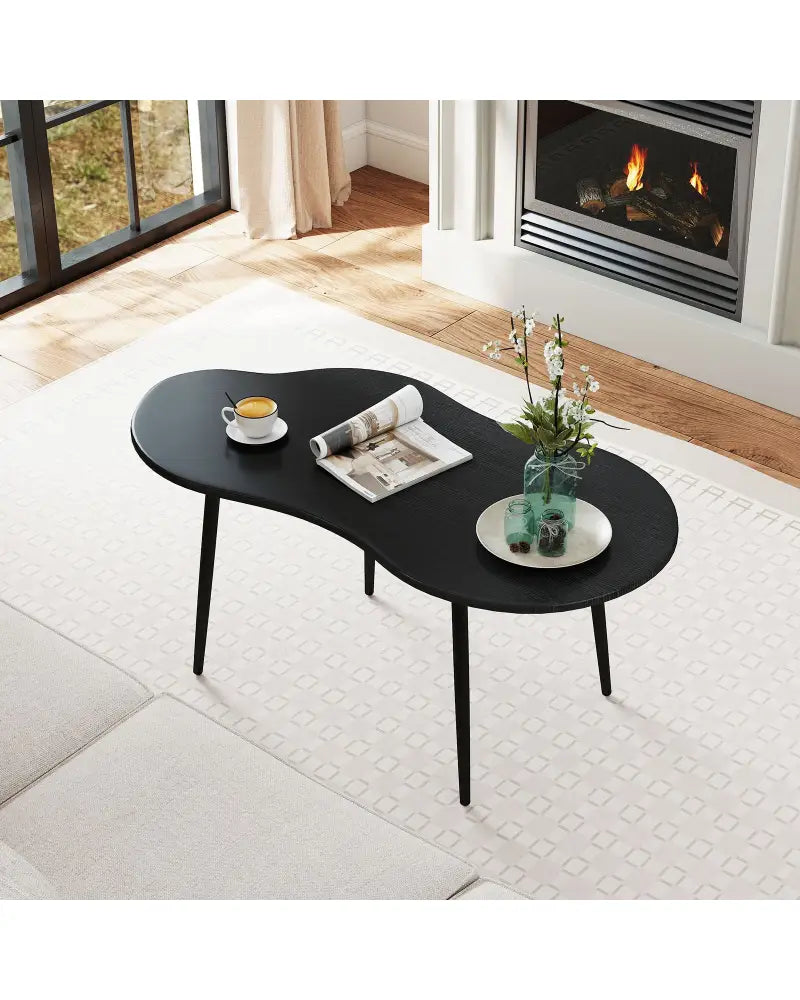Cloud Shape Coffee Table 39.5 inch Irregular Center Table with Metal Frame-Black - Black - Coffee Tables