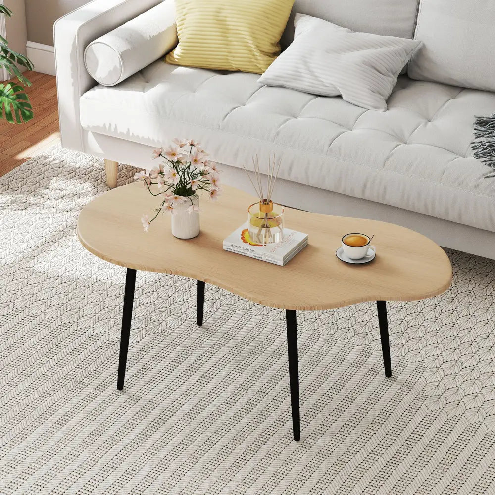 Cloud Shape Coffee Table 39.5 inch Irregular Center Table with Metal Frame-Natural - Natural - Coffee Tables