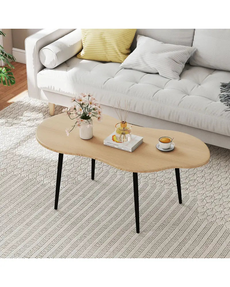 Cloud Shape Coffee Table 39.5 inch Irregular Center Table with Metal Frame-Natural - Natural - Coffee Tables