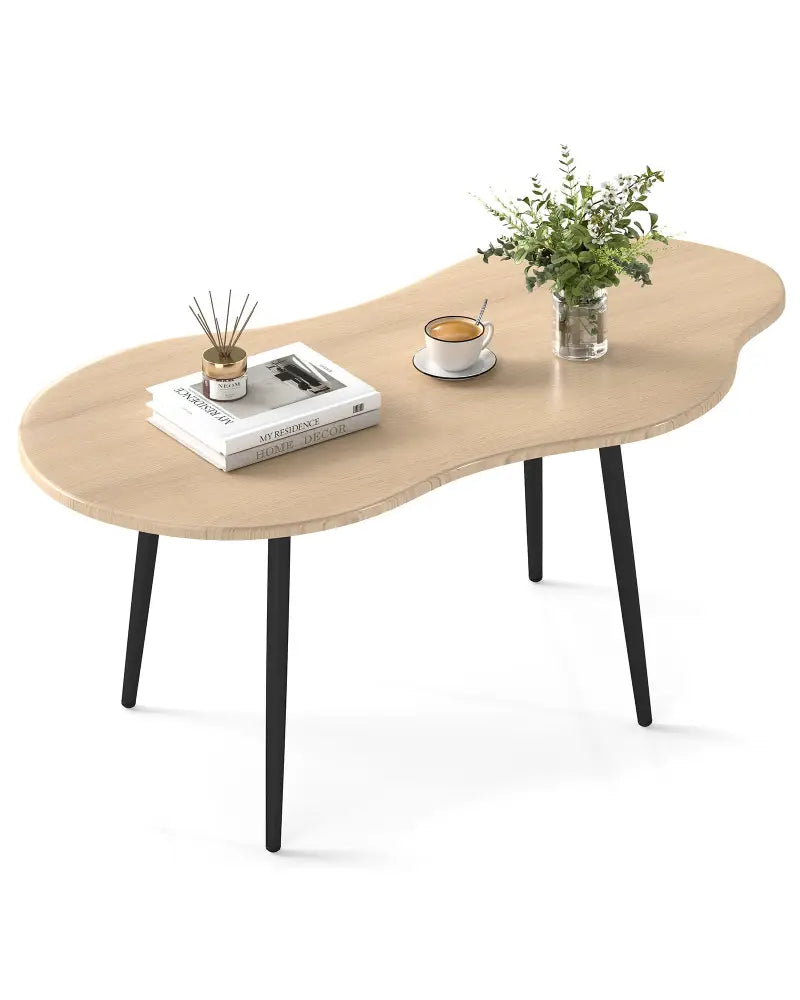Cloud Shape Coffee Table 39.5 inch Irregular Center Table with Metal Frame-Natural - Natural - Coffee Tables