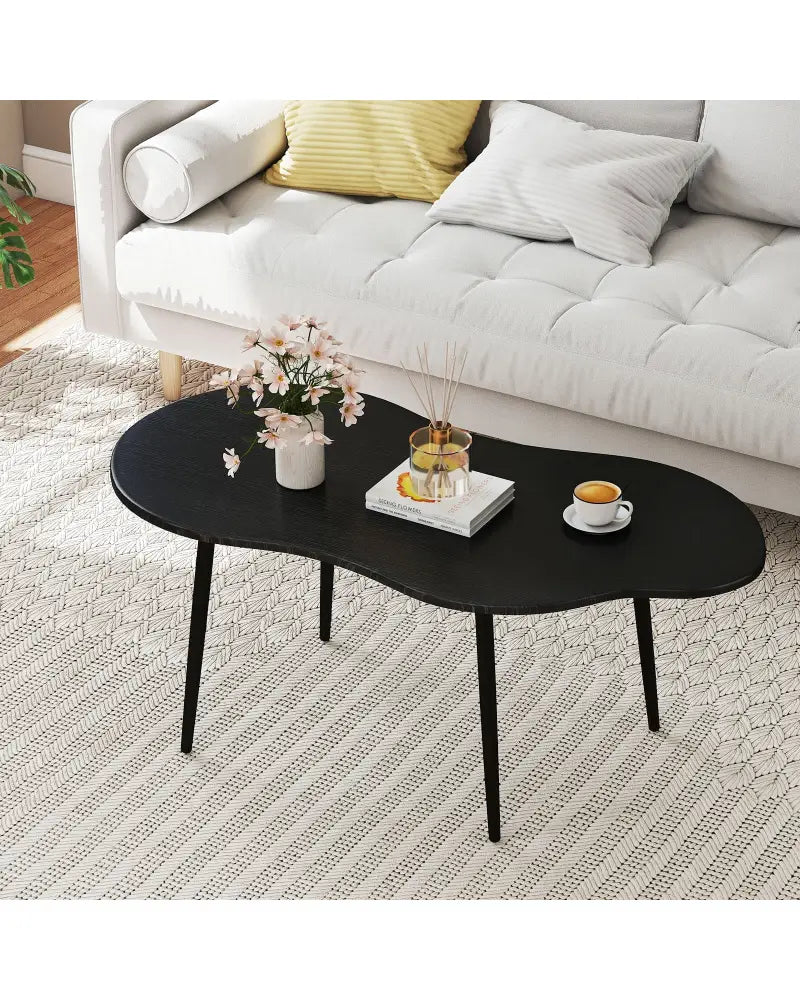 Cloud Shape Coffee Table 39.5 inch Irregular Center Table with Metal Frame-Black - Black - Coffee Tables