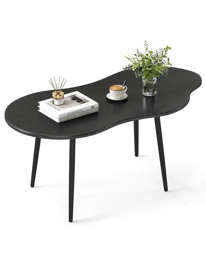 Cloud Shape Coffee Table 39.5 inch Irregular Center Table with Metal Frame-Black - Black - Coffee Tables
