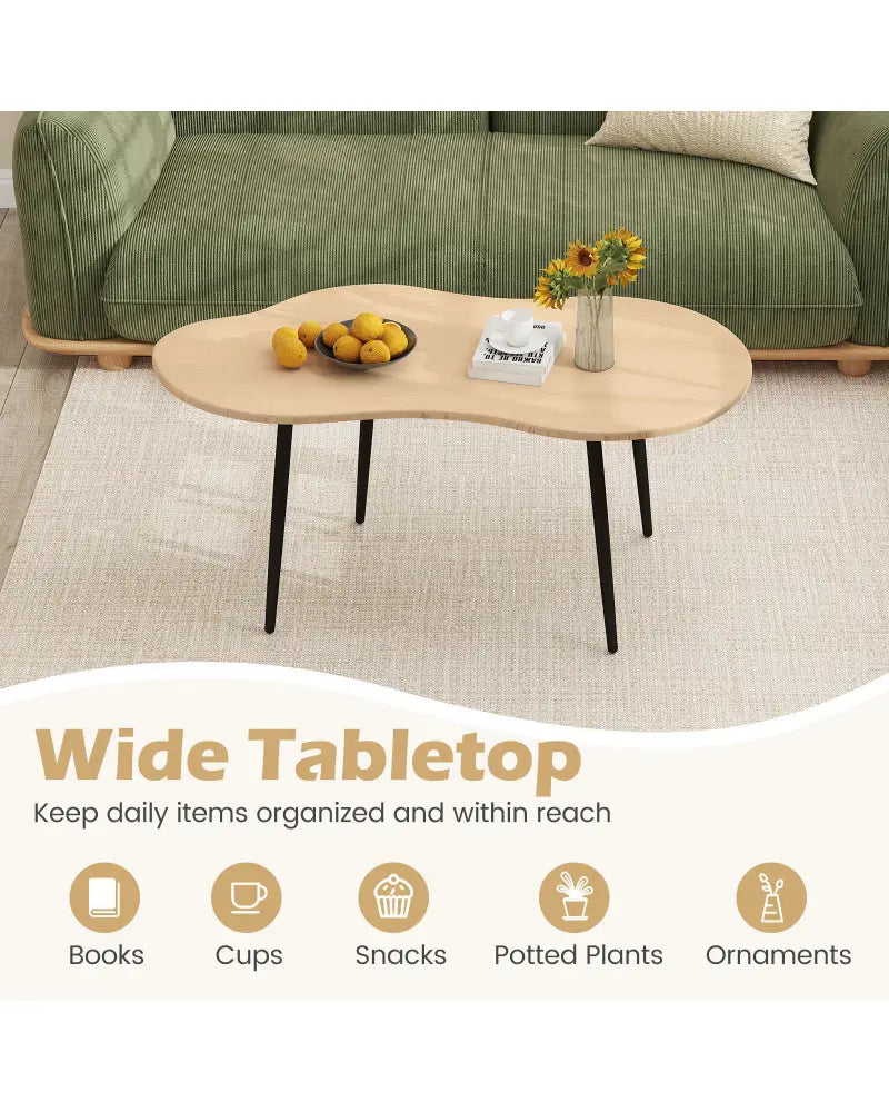 Cloud Shape Coffee Table 39.5 inch Irregular Center Table with Metal Frame-Natural - Natural - Coffee Tables