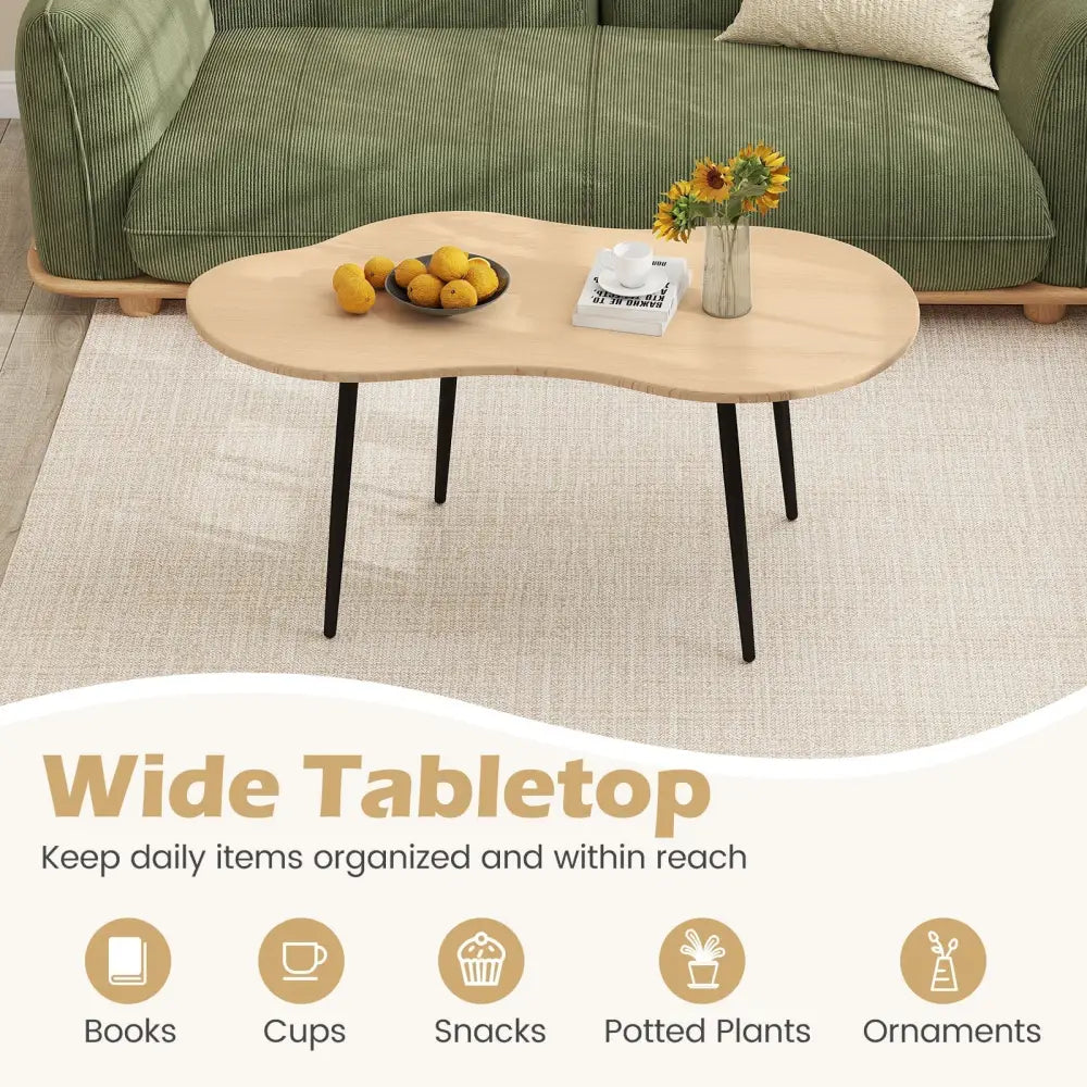 Cloud Shape Coffee Table 39.5 inch Irregular Center Table with Metal Frame - Natural - Oasis Home Essentials