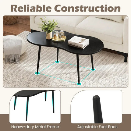 Cloud Shape Coffee Table 39.5 inch Irregular Center Table with Metal Frame - Black - Oasis Home Essentials