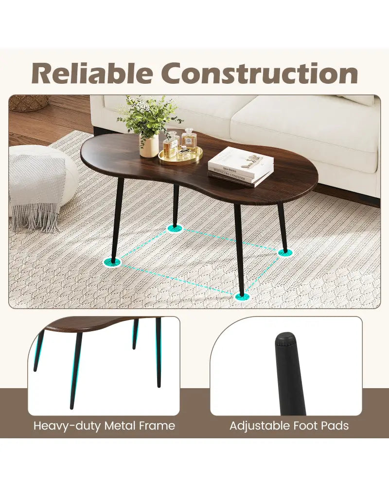 Cloud Shape Coffee Table 39.5 inch Irregular Center Table with Metal Frame-Walnut - Walnut - Coffee Tables