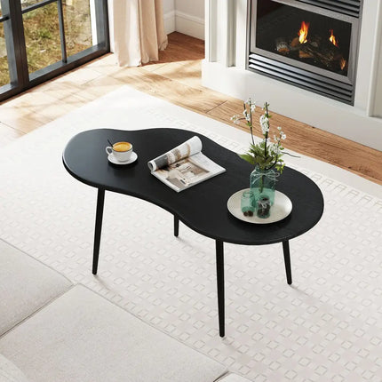 Cloud Shape Coffee Table 39.5 inch Irregular Center Table with Metal Frame - Black - Oasis Home Essentials
