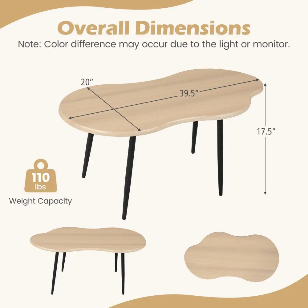 Cloud Shape Coffee Table 39.5 inch Irregular Center Table with Metal Frame - Natural - Oasis Home Essentials