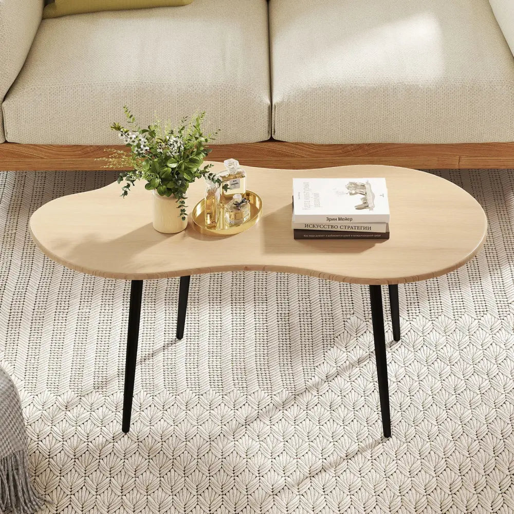 Cloud Shape Coffee Table 39.5 inch Irregular Center Table with Metal Frame - Natural - Oasis Home Essentials