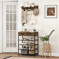 Coat Rack Shoe Stand Set 5-Tier Shoe Rack with Wall-Mounted Coat Hanger-Brown - Brown - Shoe Racks & Storage Benches