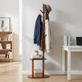 Coat Rack with 8 Rubber Wood Hooks and 2 Storage Shelves-Walnut - Walnut - Coat Racks & Hall Trees