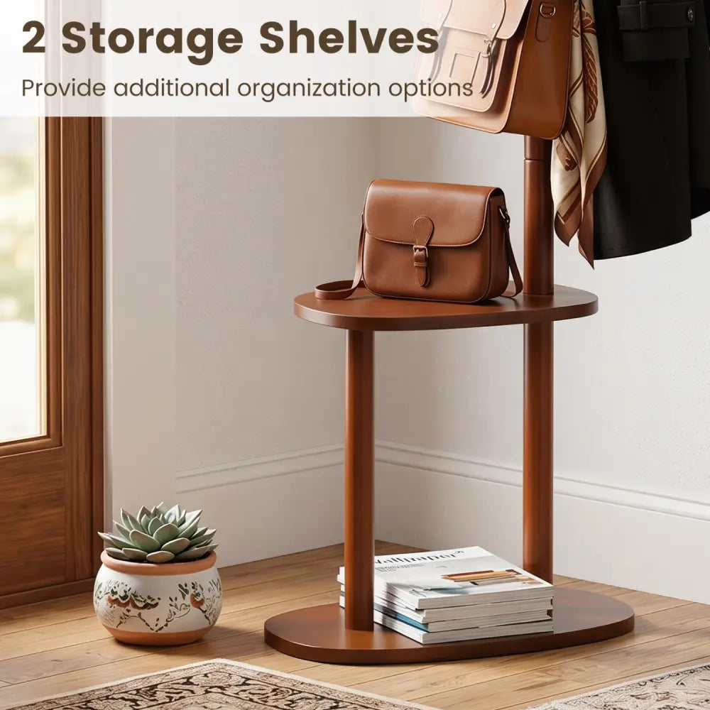 Coat Rack with 8 Rubber Wood Hooks and 2 Storage Shelves-Walnut - Walnut - Coat Racks & Hall Trees