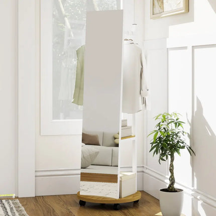 Coat Rack with Full Length Mirror Freestanding Coat Tree with 3 Hooks-Natural - Natural - Coat Racks & Hall Trees