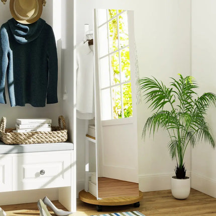 Coat Rack with Full Length Mirror Freestanding Coat Tree with 3 Hooks-Natural - Natural - Coat Racks & Hall Trees