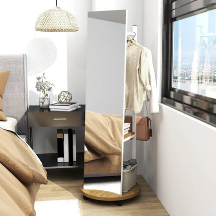 Coat Rack with Full Length Mirror Freestanding Coat Tree with 3 Hooks-Natural - Natural - Coat Racks & Hall Trees