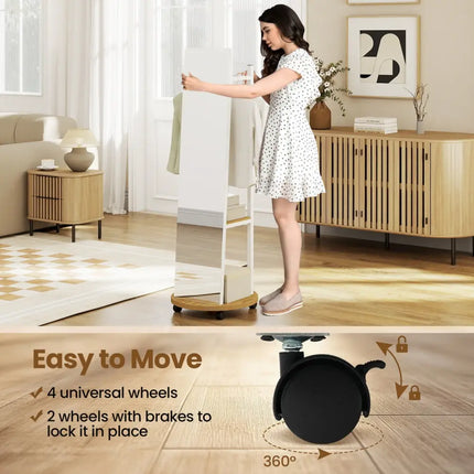 Coat Rack with Full Length Mirror Freestanding Coat Tree with 3 Hooks-Natural - Natural - Coat Racks & Hall Trees