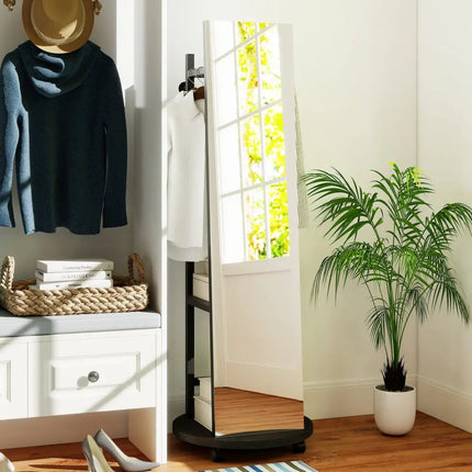 Coat Rack with Full Length Mirror Freestanding Coat Tree with 3 Hooks-Walnut - Walnut - Coat Racks & Hall Trees