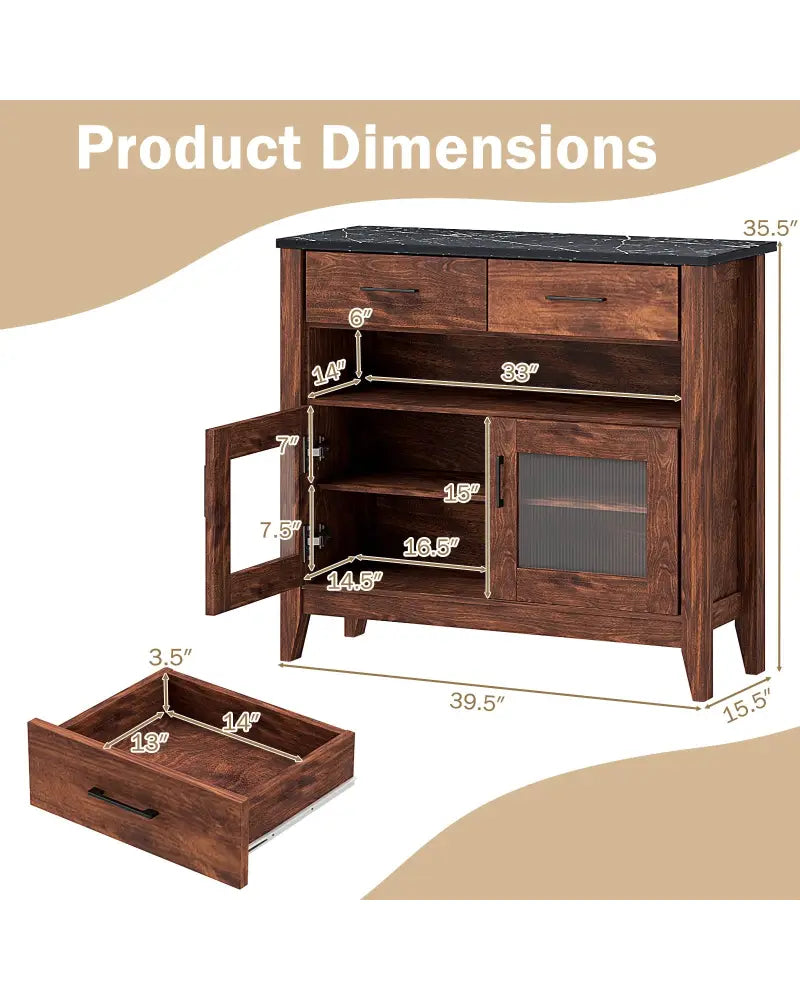 Coffee Bar Cabinet with 2 Drawers and 1 Open Compartment-Brown - Brown - Sideboards Cabinets & Buffets