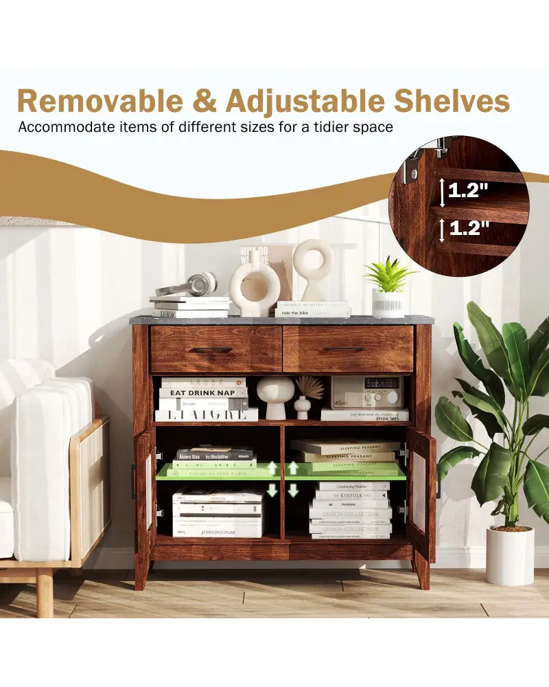 Coffee Bar Cabinet with 2 Drawers and 1 Open Compartment-Brown - Brown - Sideboards Cabinets & Buffets