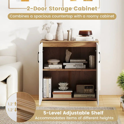 Coffee Bar Cabinet with 5-Position Adjustable Shelf for Living Room Dining Room-Natural - Natural - Sideboards Cabinets