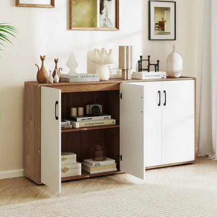 Coffee Bar Cabinet with 5-Position Adjustable Shelf for Living Room Dining Room-Natural - Natural - Sideboards Cabinets