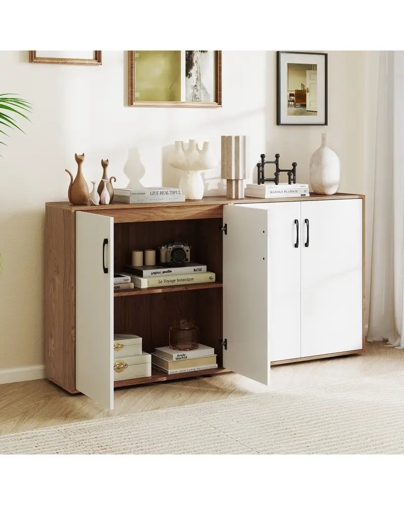 Coffee Bar Cabinet with 5-Position Adjustable Shelf for Living Room Dining Room-Natural - Natural - Sideboards Cabinets