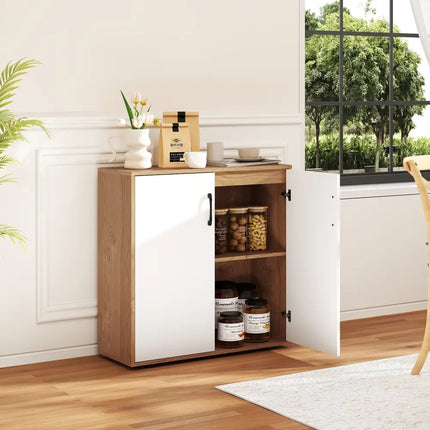 Coffee Bar Cabinet with 5-Position Adjustable Shelf for Living Room Dining Room-Natural - Natural - Sideboards Cabinets