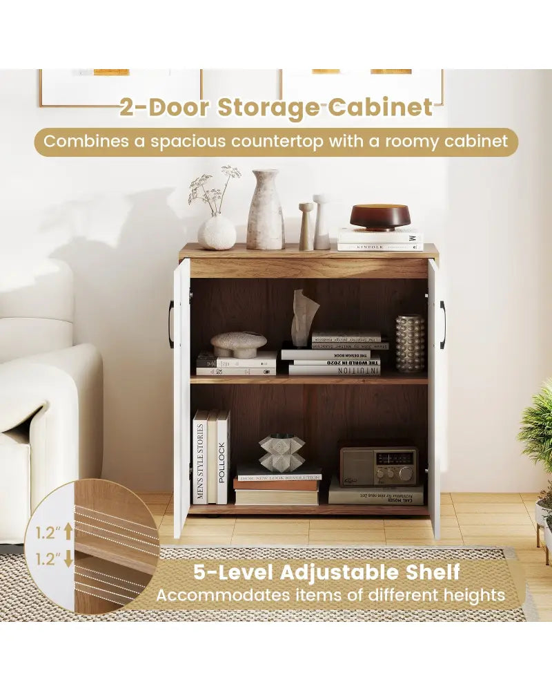 Coffee Bar Cabinet with 5-Position Adjustable Shelf for Living Room Dining Room-Natural - Natural - Sideboards Cabinets