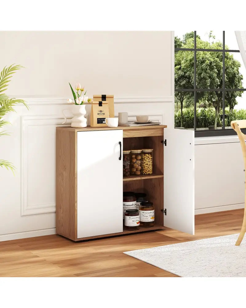 Coffee Bar Cabinet with 5-Position Adjustable Shelf for Living Room Dining Room-Natural - Natural - Sideboards Cabinets