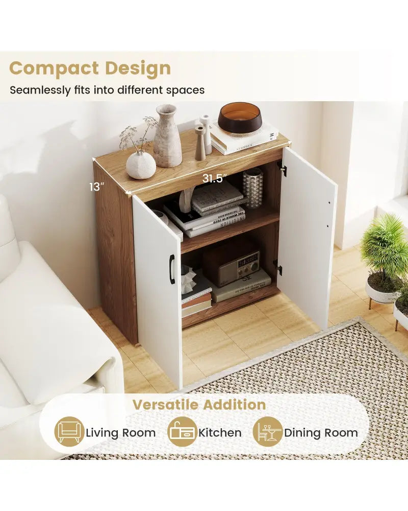 Coffee Bar Cabinet with 5-Position Adjustable Shelf for Living Room Dining Room-Natural - Natural - Sideboards Cabinets