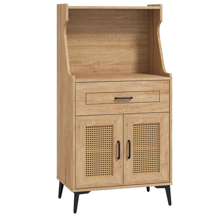 Coffee Bar Cabinet with Pegboard Storage Drawer and Adjustable Shelf-Oak - Oak - Sideboards Cabinets & Buffets