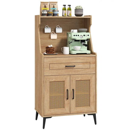 Coffee Bar Cabinet with Pegboard Storage Drawer and Adjustable Shelf-Oak - Oak - Sideboards Cabinets & Buffets