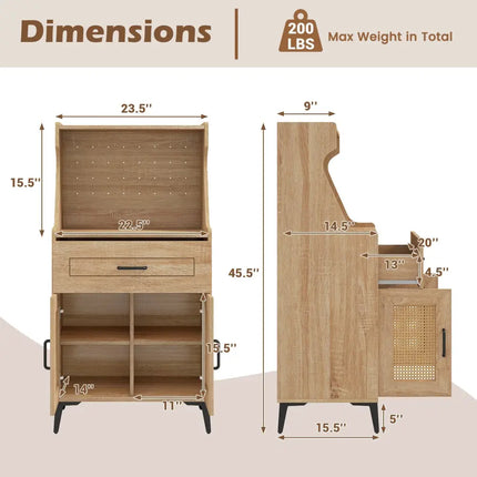 Coffee Bar Cabinet with Pegboard Storage Drawer and Adjustable Shelf-Oak - Oak - Sideboards Cabinets & Buffets