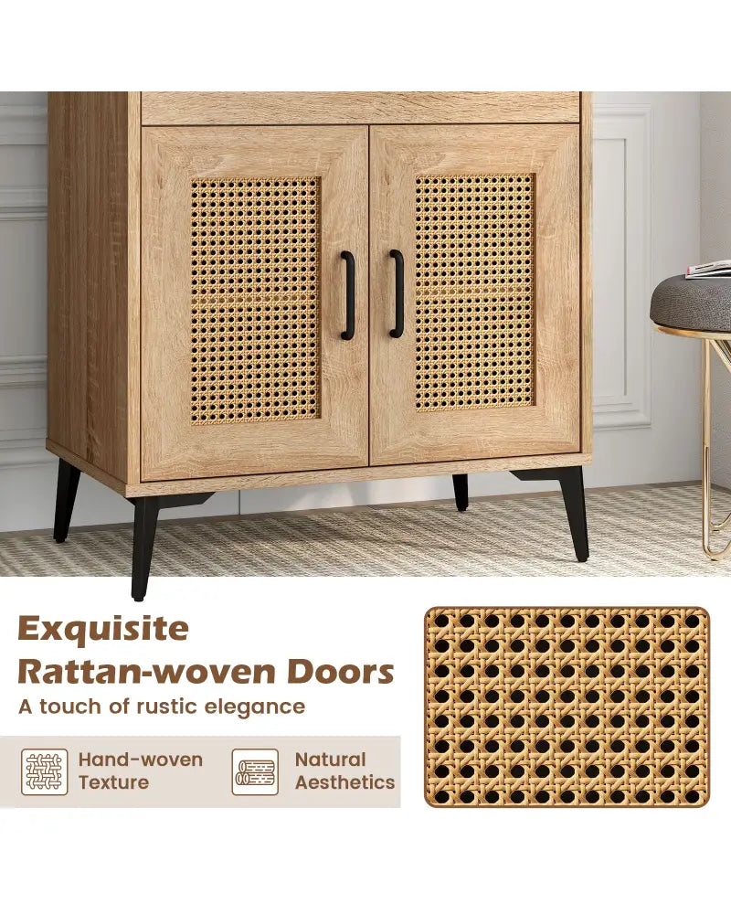 Coffee Bar Cabinet with Pegboard Storage Drawer and Adjustable Shelf-Oak - Oak - Sideboards Cabinets & Buffets