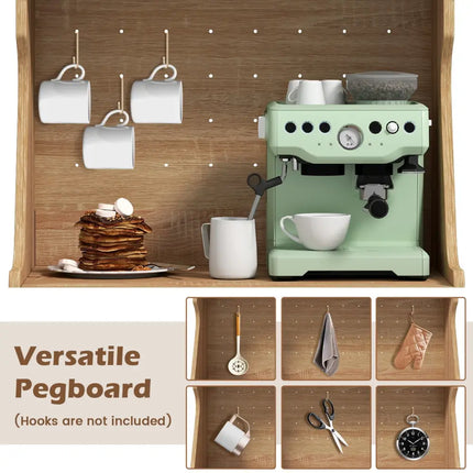 Coffee Bar Cabinet with Pegboard Storage Drawer and Adjustable Shelf-Oak - Oak - Sideboards Cabinets & Buffets